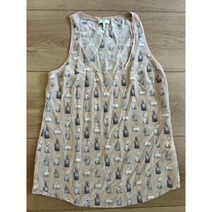 Joie Tank Top Small Beige Perfume Bottle Print Sleeveless‎ Blouse Casual